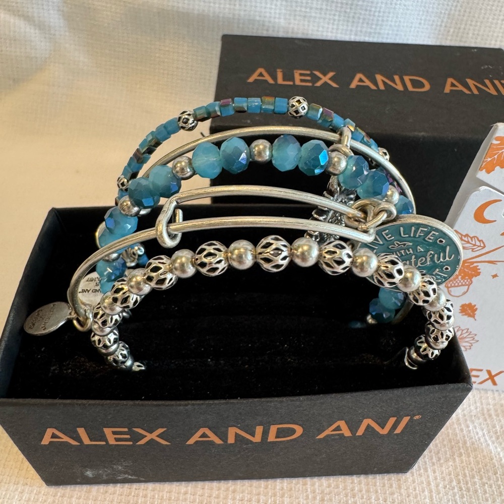 Alex and Ani Blue and Silver Bracelets Set